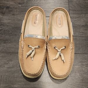Sperry Tan Leather Mules with Knot Detail